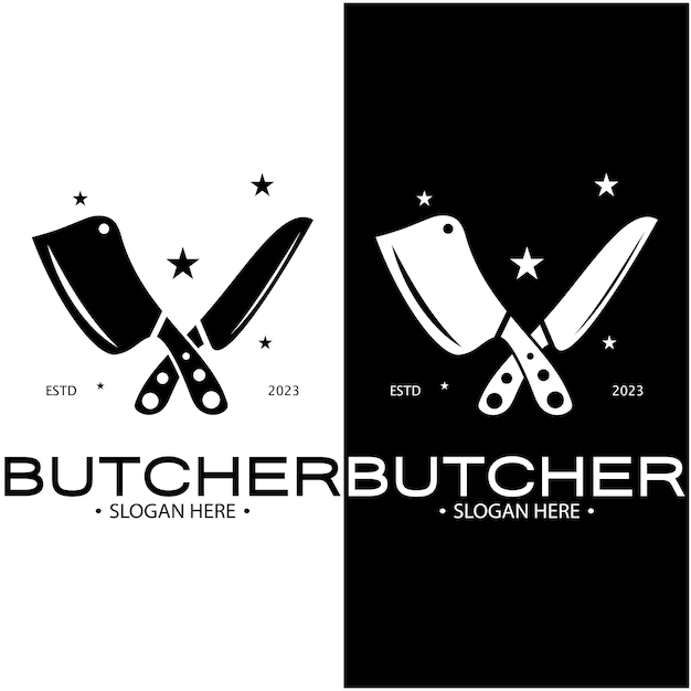Illustration De Logo Vintage De Couteau De Boucher Modèle De Logo De Couteau De Chef Pour Les Entreprises Badges Restaurants