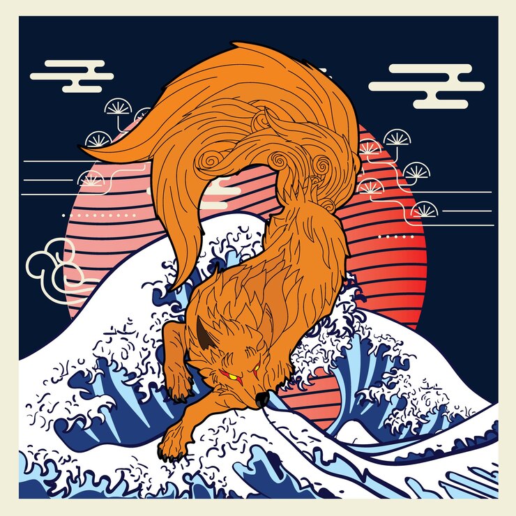 Vecteur illustration de loup de style japonais pour l'événement kaijune