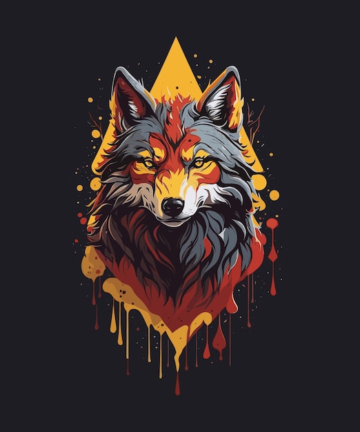 Vecteur illustration d'un loup sur un triangle jaune isolé sur fond noir