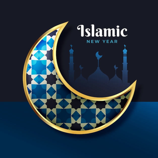 Vecteur illustration de la lune du nouvel an islamique dégradé