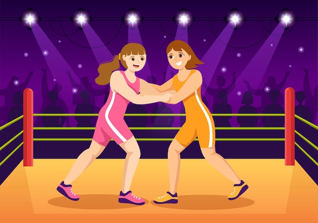 Illustration De Lutte Avec Deux Combattants Compétition De Boxe Ou Sport De Championnat Sur Une Arène