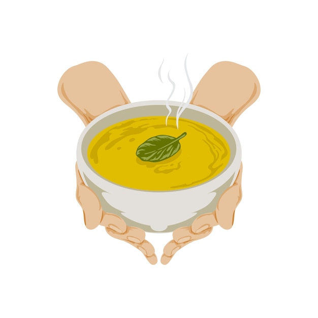 Vecteur illustration d'une main avec un bol de soupe