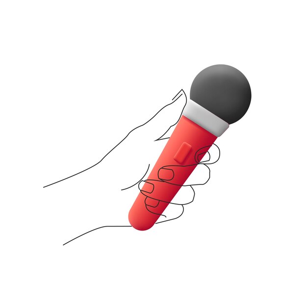 Illustration D'une Main Linéaire Tenant Un Microphone Rouge 3d