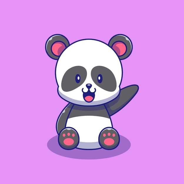 Illustration De Main De Panda Mignon. Panda Mascotte Personnages De Dessins Animés Animaux Icône Concept Isolé.