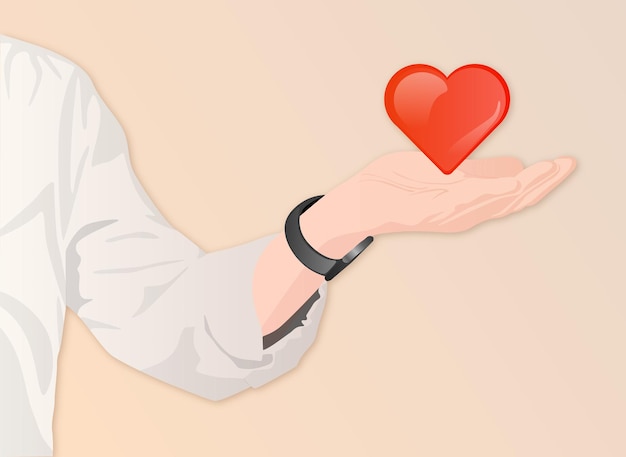 Illustration d'une main qui tient un coeur sur un fond beige