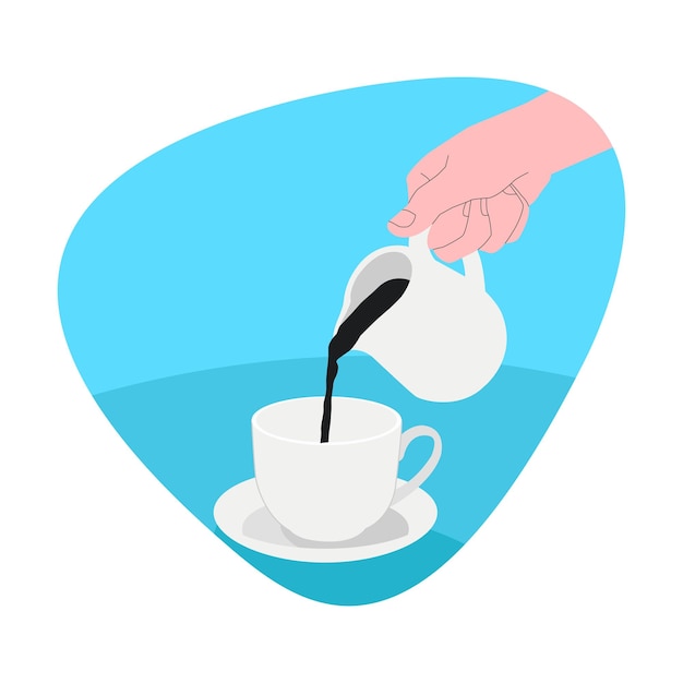 Illustration, de, a, main, verser, café, dans, a, tasse, isolé, blanc, fond