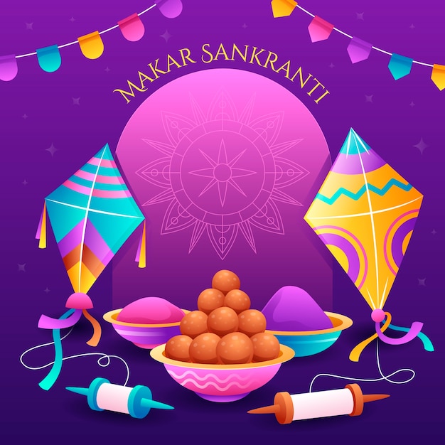 Vecteur illustration de makar sankranti avec dégradé