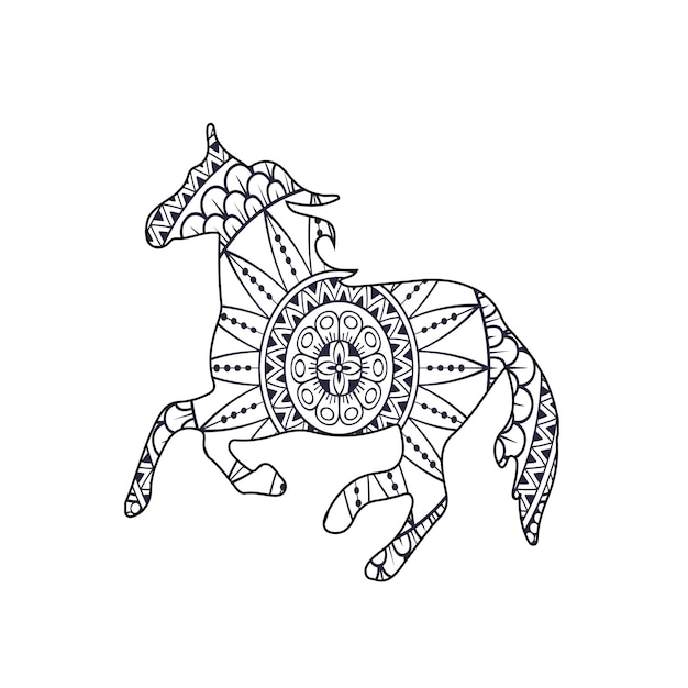 Vecteur illustration de mandala animal cheval dessiné main vector