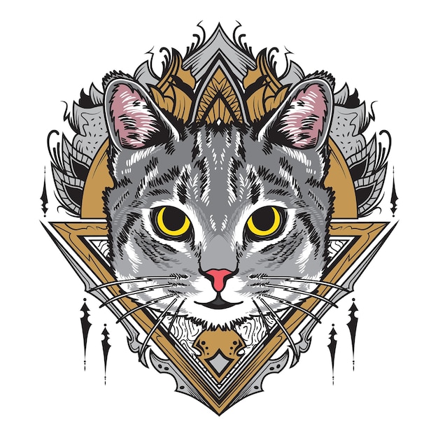 Illustration De Mandala De Chat Gris Cool