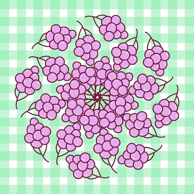 Illustration De Mandala Dessinée à La Main Avec Des Raisins Kawaii