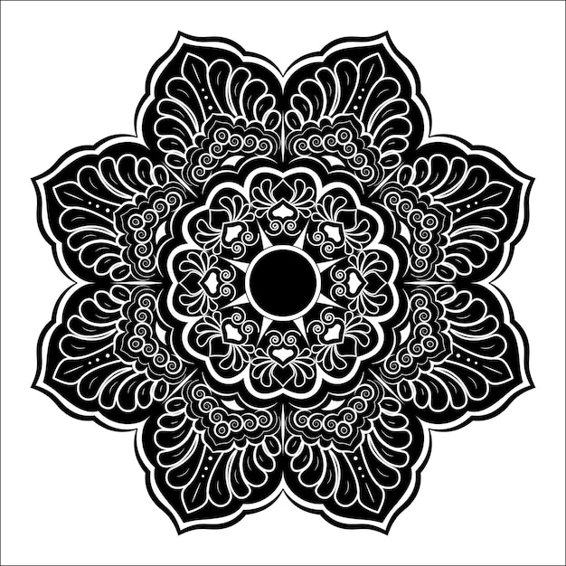 Vecteur illustration de mandala de style indien floral noir et blanc