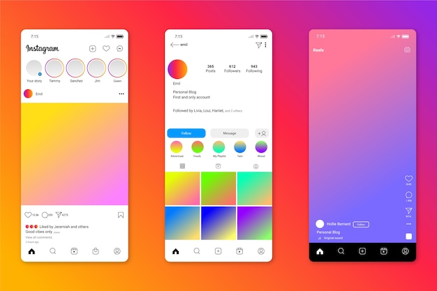 Illustration de la maquette d'Instagram en gradient