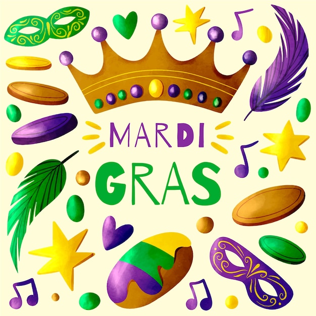 Vecteur illustration de mardi gras aquarelle