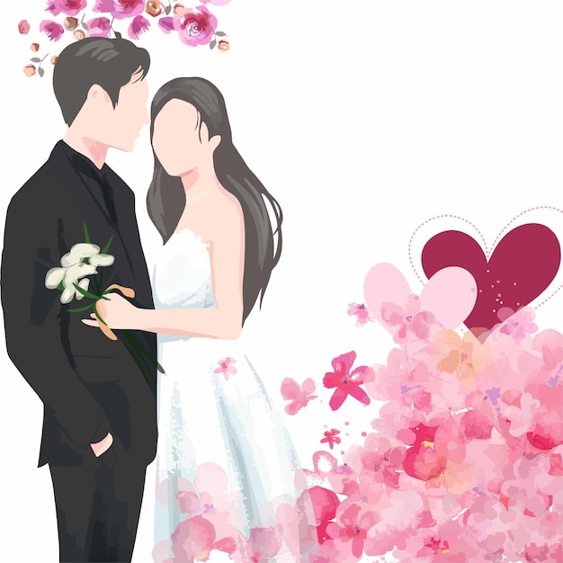 Illustration D'un Mariage Avec Des Décorations De Fleurs