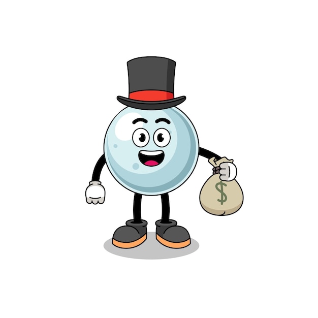 Illustration de mascotte de boule d'argent homme riche tenant un sac d'argent