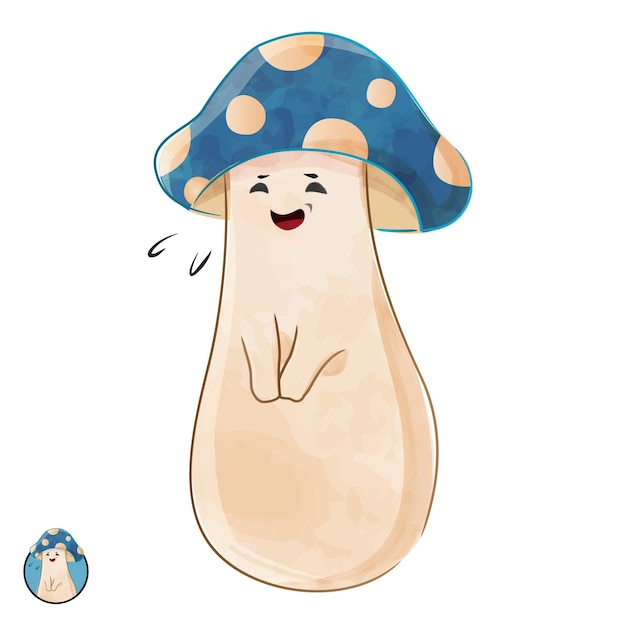 Illustration de mascotte de champignon bleu aquarelle