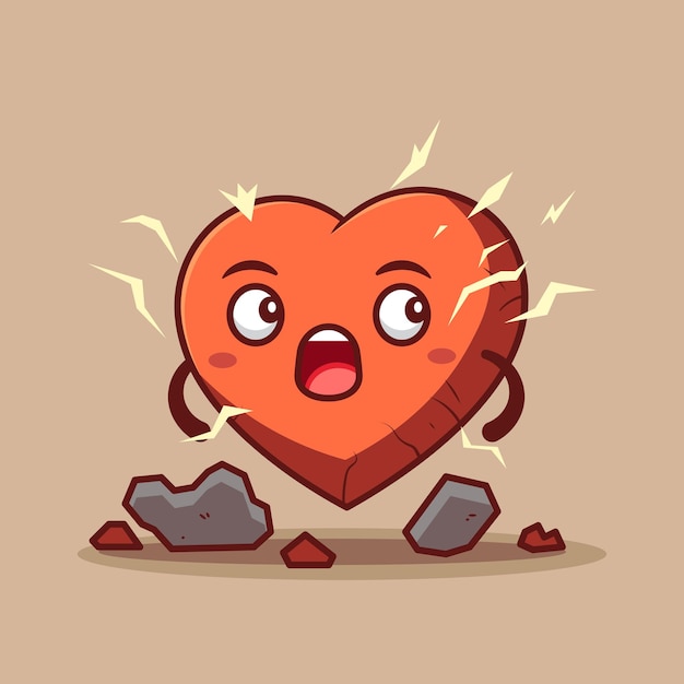 Illustration de mascotte d'un coeur choqué parce qu'il y avait un tremblement de terre