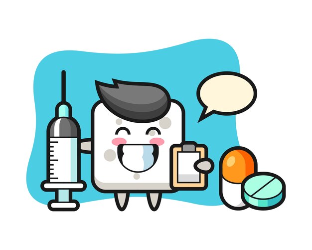 Illustration De Mascotte De Cube De Sucre En Tant Que Médecin, Style Mignon Pour T-shirt, Autocollant, élément De Logo