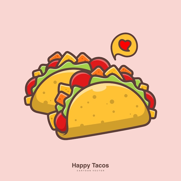 Vecteur illustration de mascotte de dessin animé mignon de vecteur de taco de restauration rapide