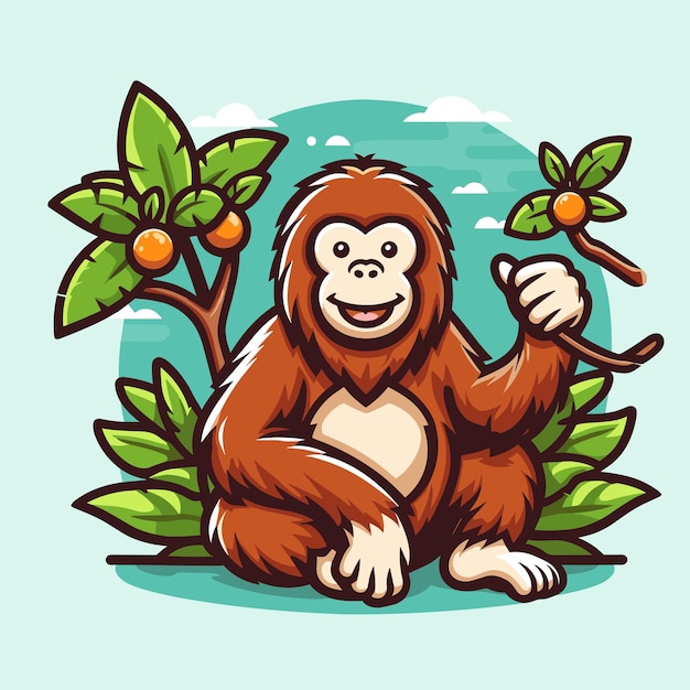 Vecteur illustration de la mascotte de dessin animé de l'orangutan