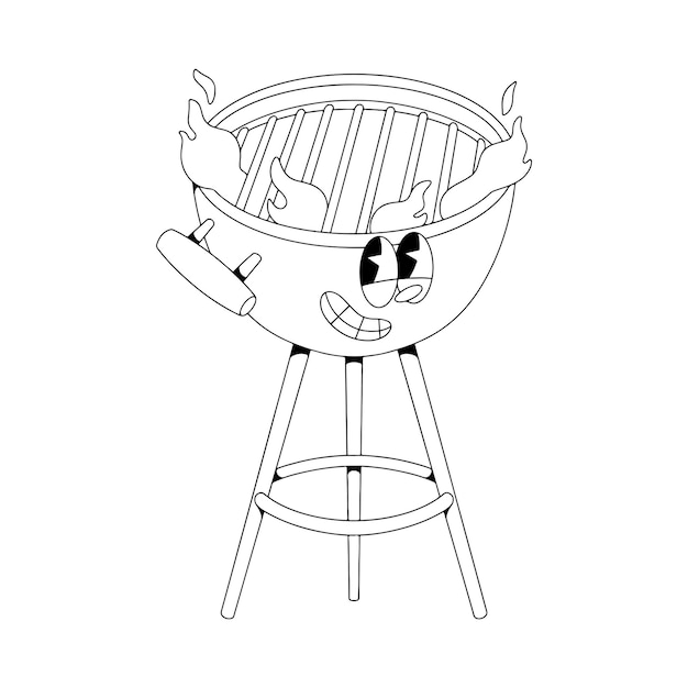 Vecteur illustration de la mascotte du barbecue dessinée à la main