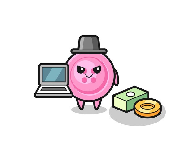 Illustration De Mascotte Du Bouton D'habillement En Tant Que Pirate Informatique, Conception Mignonne