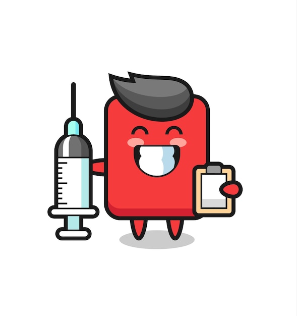 Illustration De La Mascotte Du Carton Rouge En Tant Que Médecin, Design De Style Mignon Pour T-shirt, Autocollant, élément De Logo