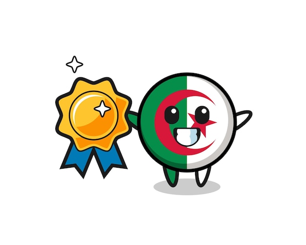 Illustration De La Mascotte Du Drapeau Algérien Tenant Un Badge Doré