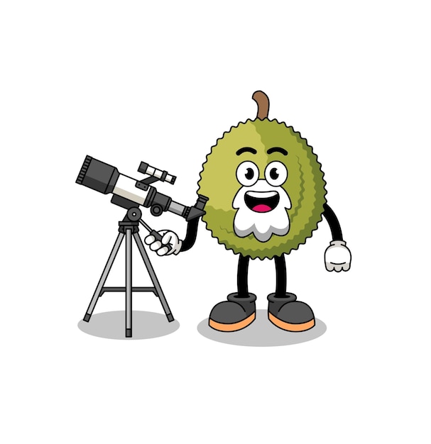 Illustration De La Mascotte Du Fruit Durian En Tant Que Personnage D'astronome