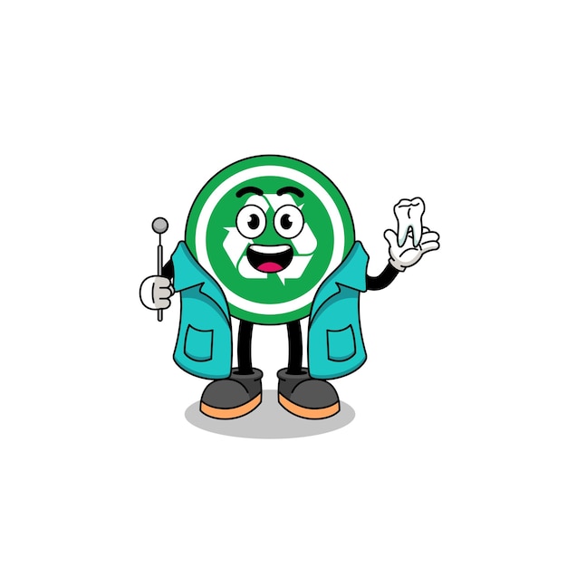 Vecteur illustration de la mascotte du signe de recyclage en tant que personnage de dentiste