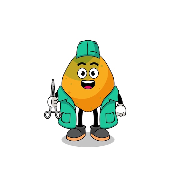 Illustration de la mascotte de fruit de papaye en tant que personnage de chirurgien