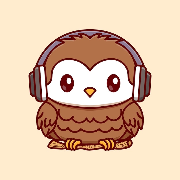 Illustration de mascotte de hibou mignon portant des écouteurs