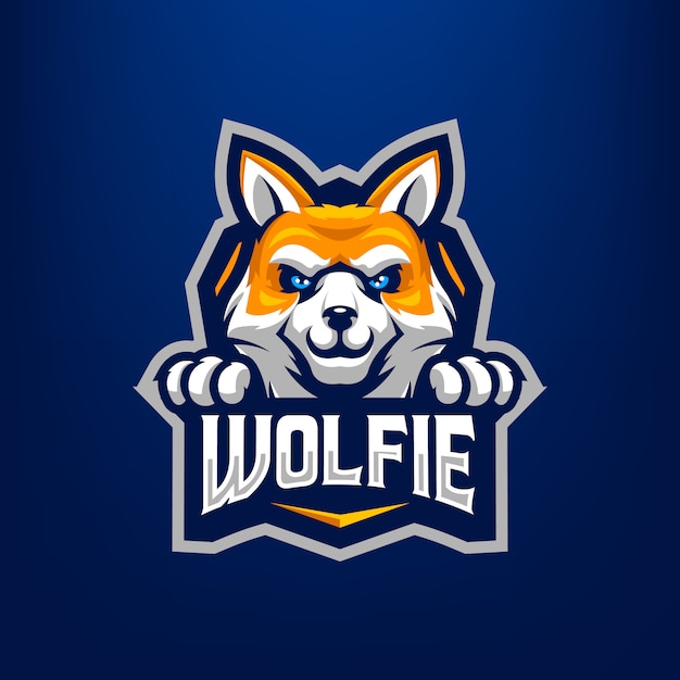 Illustration De Mascotte De Loup Pour Les Sports Et Esports Logo Isolé Sur Fond Bleu Foncé