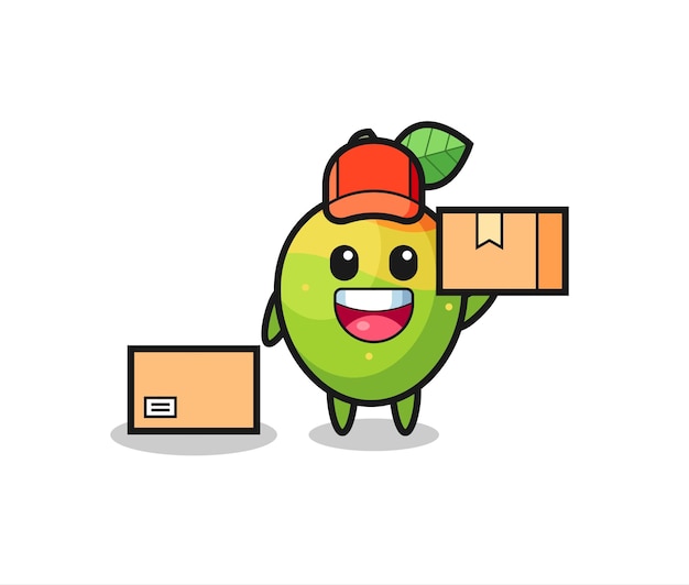 Illustration De Mascotte De Mangue En Tant Que Conception De Style Mignon De Courrier Pour L'élément De Logo Autocollant De T-shirt