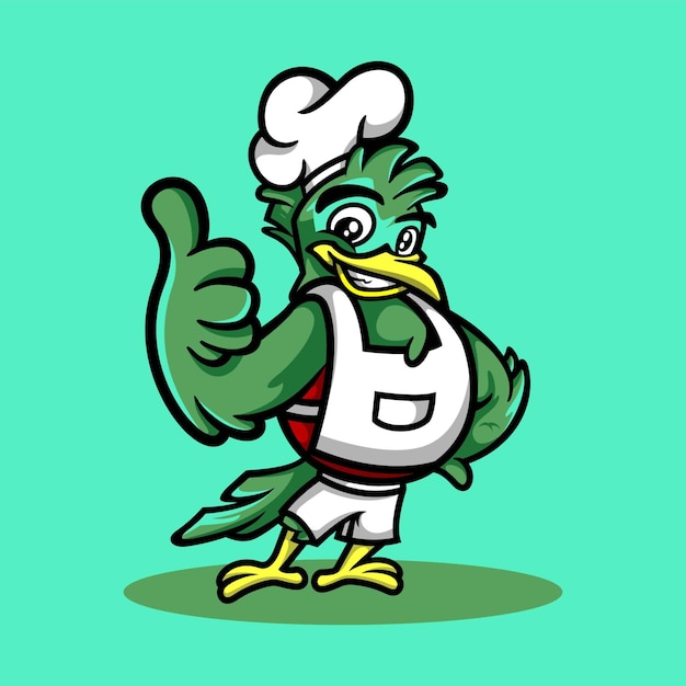 Illustration De Mascotte Oiseau Vert Chef Quetzal