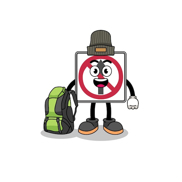Vecteur illustration d'une mascotte de panneau de signalisation de mouvement interdit en tant que randonneur