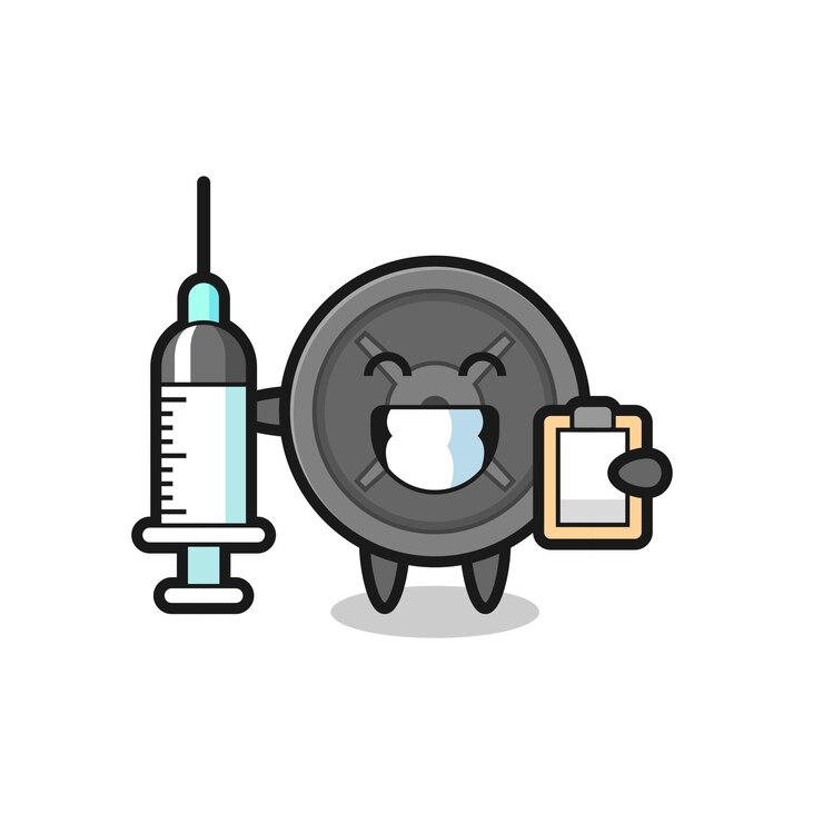Vecteur illustration de la mascotte de la plaque d'haltères en tant que médecin