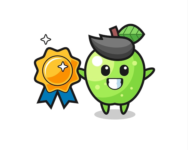 Illustration De Mascotte Pomme Verte Tenant Un Badge Doré