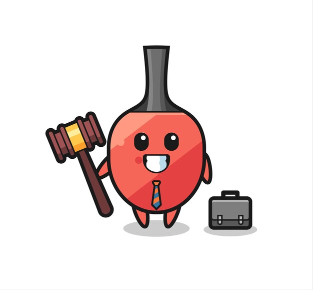 Illustration de la mascotte de la raquette de tennis de table en tant qu'avocat