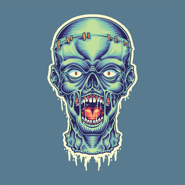 Illustration de mascotte de tête de zombie chauve