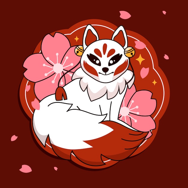 Illustration De Masque Kitsune Design Plat Dessiné à La Main