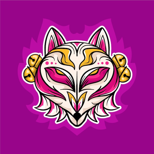 Illustration de masque kitsune dessinée à la main