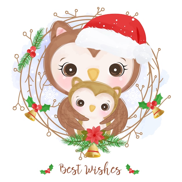 Illustration De Maternité De Hibou Mignon Pour Carte De Voeux De Noël