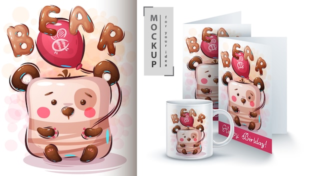 Illustration Et Merchandising D'ours En Montgolfière