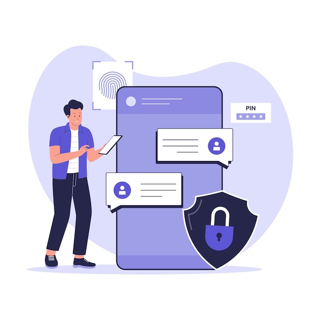 Illustration de messagerie en ligne sécurisée avec chiffrement et authentification de l'utilisateur