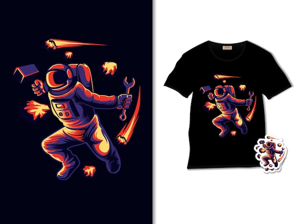 Illustration De Météores De Bloc Astronaute Avec Conception De T-shirt