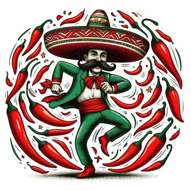 Illustration mexicaine avec une danse au piment Cinco de Mayo