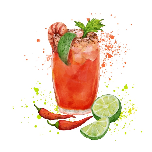 Vecteur illustration de michelada rafraîchissante à l'aquarelle