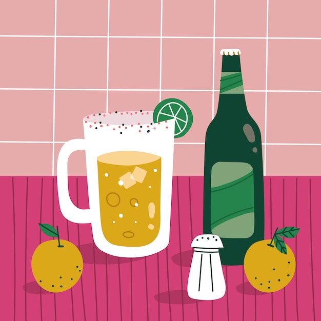 Vecteur illustration de michelada rafraîchissante dessinée à la main