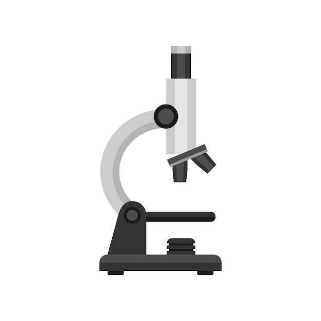 Illustration de microscope de laboratoire scolaire ou scientifique. Matériel de recherche et d'expérimentation. Objet isolé unique